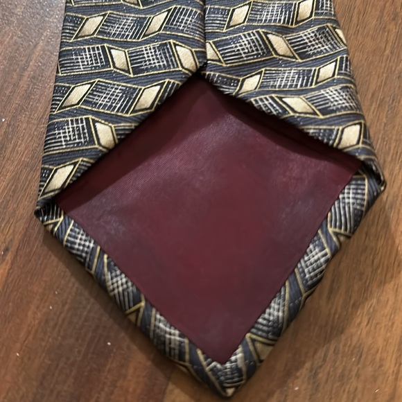 VTG Deansgate Geo Print Art Deco Mens Neck Tie, Formal, 100% Silk, Gray Tan - Picture 4 of 9